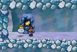 Mario finding Shooting Star on Shiver Mountain of Paper Mario.