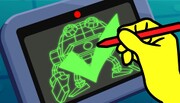 Dr. Crygor using a tablet to test the Flatterbots