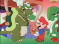 Mario receiving the food.