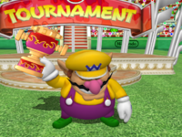 Wario's trophy animation in Mario Power Tennis