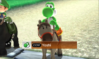 Yoshi riding on a horse in Beginner/Intermediate difficulty from Mario Sports Superstars