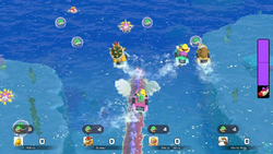 A Boss Battle Minigame against Dragoneel in Super Mario Party Jamboree