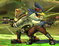 Fox and Falco pointing their Blasters in Super Smash Bros. Brawl