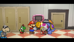 Mario getting 100 Coins from Jolene in Glitz Pit of Paper Mario: The Thousand-Year Door for Nintendo Switch.