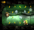 The hidden area near the end of the level with some bananas, bear coins, and the Invincibility Barrel
