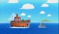 The S.S. Chuckola about to crash into a rock in Mario & Luigi: Superstar Saga + Bowser's Minions