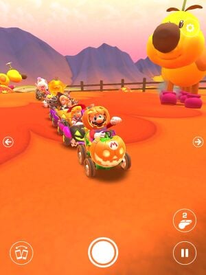 Wii Maple Treeway: A line of drivers led by Mario (Halloween), doing a victory lap. Auto Mode's features can be seen in this image.