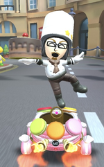 The Pastry Chef Mii Racing Suit performing a trick.