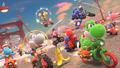 Yoshi riding on the bike in Crown City