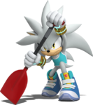 Silver the Hedgehog  with a paddle.
