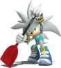 Silver the Hedgehog  with a paddle.