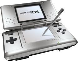 The original Nintendo DS, in a silver color