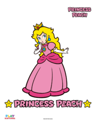Fully-colored picture in a paint-by-number activity with Princess Peach