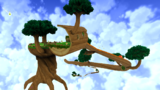A screenshot of Tall Trunk Galaxy during the "Tall Trunk's Big Slide" mission from Super Mario Galaxy 2.