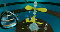 Mario under the partially-sunken fortress in the Buoy Base Galaxy