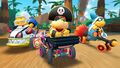 Chargin' Chuck, Bowser Jr. (Pirate), and Kamek driving on the course