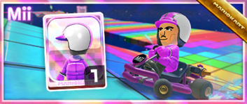 Purple Mii Racing Suit from the Mii Racing Suit Shop in the 2023 Space Tour in Mario Kart Tour