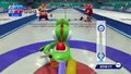 Yoshi, Wario, Knuckles and Blaze competing in curling