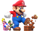 Artwork of Mega Mario and the three other playable characters, from Super Mario 3D World.