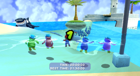 Mario racing some penguins