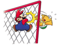 Art of Mario punching a Climbing Koopa off the fence from Super Mario World