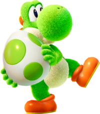 Yoshi aiming a Yoshi Egg.