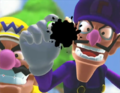 Waluigi accidentally hits the camera with his marker.