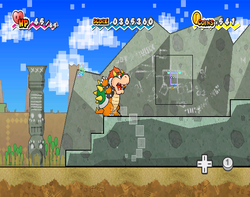 Bowser using Fleep to uncover the Flint Cragley Super Card in Downtown of Crag of Super Paper Mario.