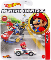 Carded Hot Wheels die-cast of Mario in the P-Wing with the Slick tires.