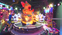 The Koopalings driving through the Electrodrome track in Mario Kart 8
