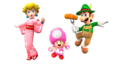 Peach (Kimono), Toadette (Sailor), and Luigi (Lederhosen)