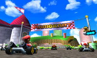 Several racers prepare to race on Mario Circuit.