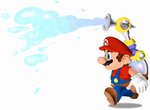 Artwork of Mario spraying water from F.L.U.D.D. in Super Mario Sunshine