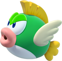 Artwork of a Deep Cheep from New Super Mario Bros. U, where they do not appear, though they later do in New Super Luigi U