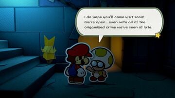 Mario and Olivia find the curator of the Musée Champignon hiding inside the Graffiti Underground.