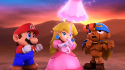 Image of a Triple Move involving Mario, Geno, and Princess Peach, from Super Mario RPG (Nintendo Switch)