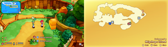 Mario and Luigi near wooden crates containing a Syrup Jar on Shipshape Island of Mario & Luigi: Brothership.