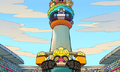 Wario preparing to bungee jump from the pillar in the stadium
