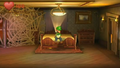 Luigi sitting on a bed in an early Bedroom. There is a early health heart on the top corner of the screen.