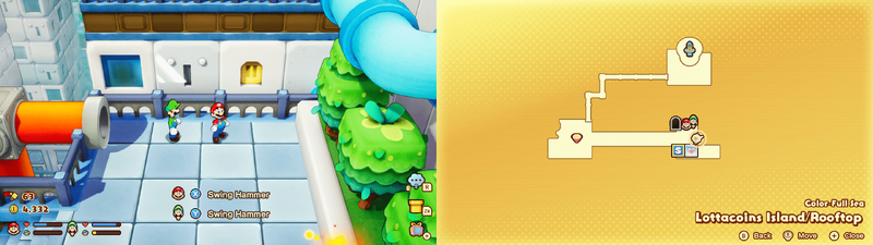Hidden blocks 3-5 in Lottacoins Island from Mario & Luigi: Brothership.