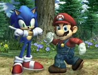 Screenshot of Mario and Sonic the Hedgehog in Super Smash Bros. Brawl