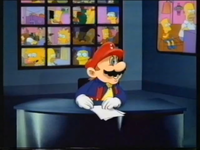 Mario in a The Simpsons: Bart vs. The Space Mutants commercial.