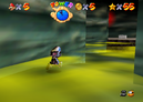 Screenshot of Metal Mario in Hazy Maze Cave from Super Mario 64.