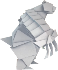 An origami Ice Vellumental from Paper Mario: The Origami King.