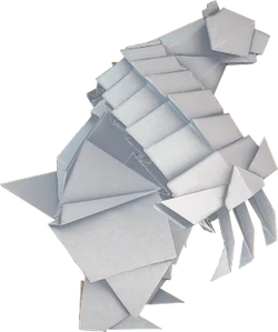 An origami Ice Vellumental from Paper Mario: The Origami King.