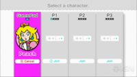 Peach in the character select screen from the demo (top) and the final game (bottom)