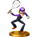 Waluigi's trophy render from Super Smash Bros. for Wii U