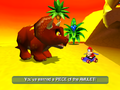 Tricky awards Diddy with a Wizpig amulet piece in Diddy Kong Racing.