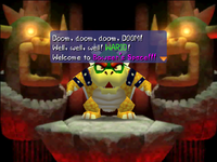 Wario meeting Bowser from landing on a Bowser Space in Mario Party 2