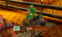 Yoshi riding on a horse in Advanced difficulty from Mario Sports Superstars